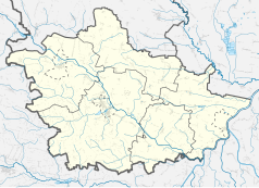 Mapa konturowa powiatu kazimierskiego, po prawej nieco na dole znajduje się punkt z opisem „Opatowiec”