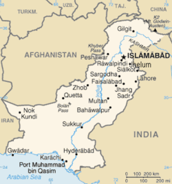 パキスタン内のクエッタ（Quetta）の位置の位置図