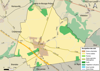 Carte des infrastructures et de l'occupation des sols en 2018 (CLC) de la commune.