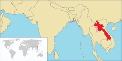 Location of Kingdom of Luang Prabang (red) Territories annexed into Thailand (pink)