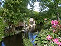 A channel of the Loing River passes through the town of Souppes near the church.