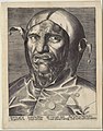 Large head of a jester, anonymous German engraving, 16th century