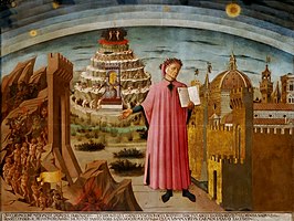 Dante met de Divina Commedia in de hand, tempera op doek (1465), Domenico di Michelino, Santa Maria del Fiore, Florence