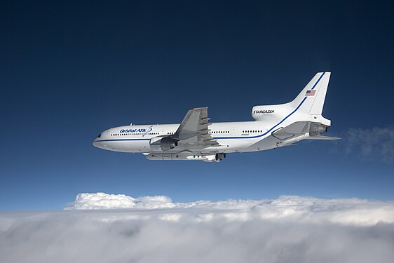 Stargazer aircraft carrying a Pegasus F43 launch vehicle by Lori Losey (NASA)