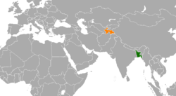 Map indicating locations of Bangladesh and Tajikistan