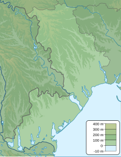 Mapa konturowa obwodu odeskiego, blisko górnej krawiędzi nieco na lewo znajduje się punkt z opisem „źródło”, natomiast blisko górnej krawiędzi po prawej znajduje się punkt z opisem „ujście”