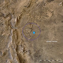 Landungsgebiet: Flussdelta im Jezerokrater