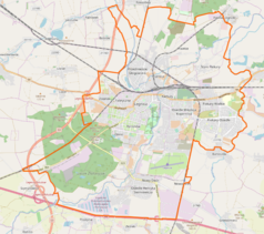 Mapa konturowa Legnicy, u góry znajduje się punkt z opisem „Czarny Dwór”