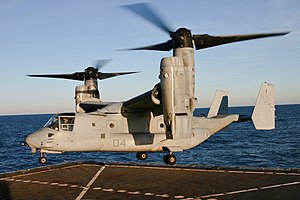 A U.S. Marine Corps MV-22 prepares to land aboard USS Nassau in 2008.