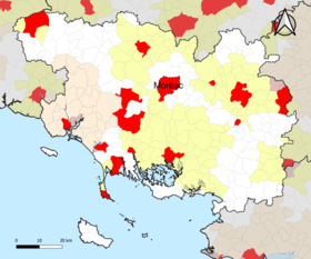 Localisation de l'aire d'attraction de Moréac dans le département du Morbihan.