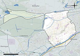 Carte en couleur présentant le réseau hydrographique de la commune