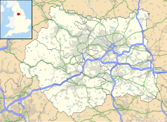 Mapa konturowa West Yorkshire, blisko centrum u góry znajduje się punkt z opisem „Valley Parade”