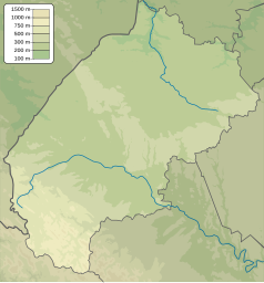 Mapa konturowa obwodu lwowskiego, po lewej znajduje się punkt z opisem „źródło”, powyżej na lewo znajduje się również punkt z opisem „ujście”