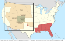 Map of the change to the United States in central North America on February 28, 1861