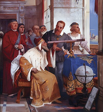 Galileo demonstrating his telescope to the Doge of Venice.