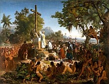 photo of painting by Victor Meirelles depicting the first mass given in Brazil