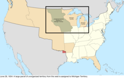 Map of the change to the United States in central North America on June 28, 1834