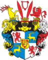 Coat of arms of the dukes of Courland and Semigallia, with the combined symbols of the House of Kettler and the Polish-Lithuanian kings in the middle