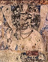 Probable King of Bamyan, in Sasanian style, in the niche of the 38 meters Buddha, next to the Sun God, Bamyan.[29][31][37]