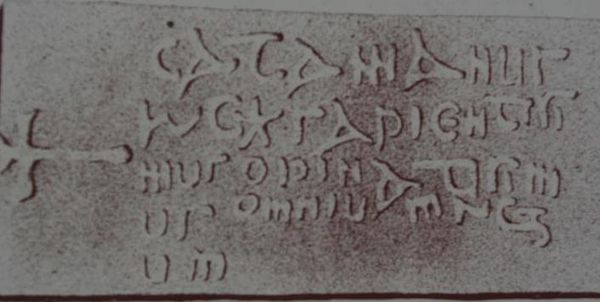 King Cadfan's gravestone in Llangadwaladr church[6]