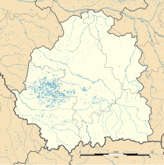 Mapa konturowa Indre, po prawej nieco na dole znajduje się punkt z opisem „Thevet-Saint-Julien”