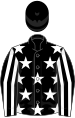 Black, white stars, striped sleeves, black cap