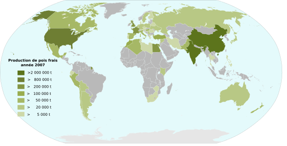 Répartition de la production de pois frais en 2007