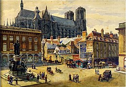 Vue vers la cathédrale et de l'angle de la rue Carnot par Eugène Auger en 1910.