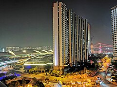 View of the Xiamen International Cruise Terminal and Haicang Bridge from Huweishan Park