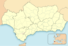 Mapa konturowa Andaluzji, blisko centrum u góry znajduje się punkt z opisem „Posadas”