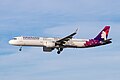 Airbus A321neo linii Hawaiian Airlines podchodzący do lądowania w Porcie lotniczym San Jose