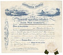 Aktie der Newcastle upon Tyne and Carlisle Railway Company über 17 Preference Shares, ausgestellt am 6. Juni 1857