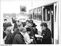 West Berlin passengers board buses to travel in East Germany at the Drewitz checkpoint in March 1972 after the temporary easing of travel restrictions into East Germany.