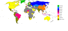 Land hvor Andreas (grønt) er mye brukt