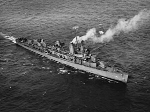 USS Thatcher (DD-514), underway in Boston harbor, Mass., 28 February 1943.