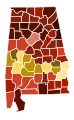 Image 49Map of counties in Alabama by racial plurality, per the 2020 census Legend Non-Hispanic White   40–50%   50–60%   60–70%   70–80%   80–90%   90%+ Black or African American   40–50%   50–60%   70–80%   80–90% (from Alabama)