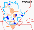 Image 36Overlay of Walt Disney's original 1966 plans for Disney World and the proposed EPCOT city (orange) and contemporary situation (blue) (from Walt Disney World)