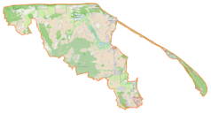 Mapa konturowa powiatu puckiego, po prawej nieco u góry znajduje się punkt z opisem „Kuźnica”