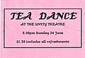 Tea Dance Ticket from Liverpool Lesbian & Gay Pride 1990