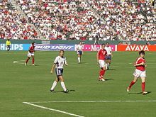 Hamm during the third-place match against Canada at the 2003 FIFA Women's World Cup