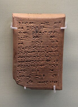 Copie d'une inscription de Hammurabi effectuée durant l'époque néo-babylonienne (VIe siècle av. J.-C.), imitant la graphie des signes de l'époque de l'original. British Museum.