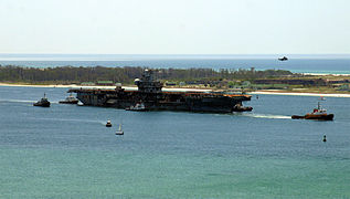 Oriskany leaves port for the last time, bound for the Gulf of Mexico to become an artificial reef.