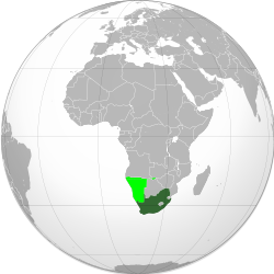 A Dél-afrikai Unió Délnyugat-Afrikával (világoszöld; a mai Namíbia)