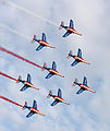 Image 12 Patrouille de France Photograph: Łukasz Golowanow The Patrouille de France, a precision aerobatic demonstration team, in full formation at the Radom Air Show. The team was established as part of the French Air Force in 1947, although aerobatic teams had existed in the country since 1931. The Patrouille fly Dassault/Dornier Alpha Jets. More selected pictures