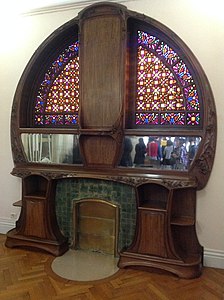 Salon fireplace today,with colored glass added by Jacques Majorelle