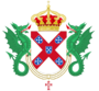 Crowned coat of arms of the house of Braganza supported by 2 dragons