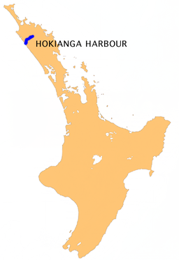 Kart som viser Hokianga Harbour.