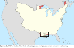 Map of the change to the international disputes involving the United States in central North America on September 26, 1810