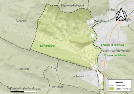 Carte des ZNIEFF de type 2 sur la commune.