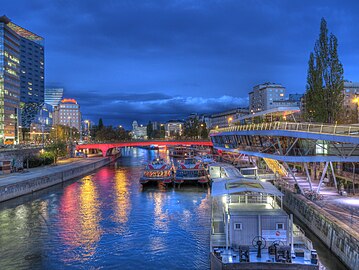 The Donaukanal by Schwedenplatz at night